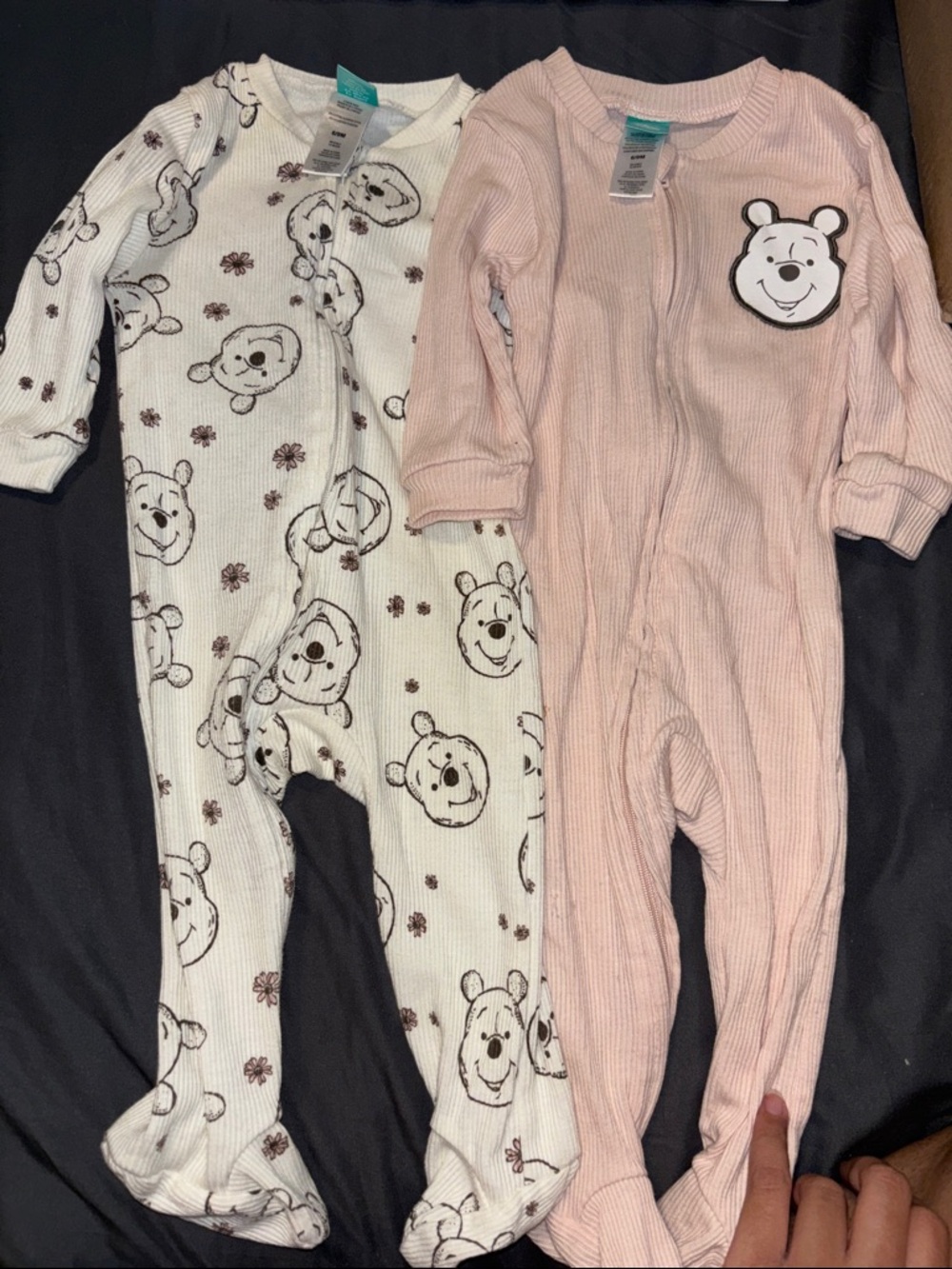 Disney Winnie the Pooh Pink and Cream Ribbed Footed One-Piece Pajamas - 2 Pack